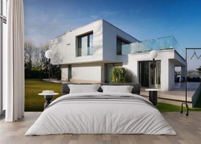 Modern White House with Large Windows and Balcony Wall mural