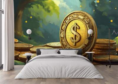 old coin money 3d currency isolated Wall mural