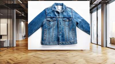 On a white BackgroundBlue Denim Jacket Isolated on white Background Wall mural