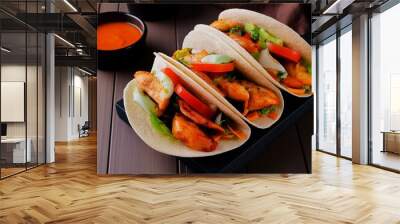 tacos with grilled chicken meat and veggies Wall mural