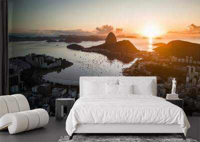 Golden Sunrise over Guanabara Bay in Rio de Janeiro with Sugarloaf Mountain in the Horizon Wall mural