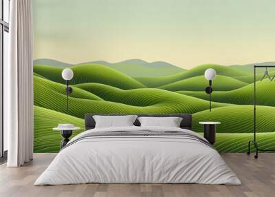 Abstract Green Landscape   Wavy Hills with Lines Wall mural