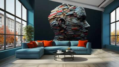 Books Forming a Human Head Silhouette  Knowledge and Learning Concept Wall mural