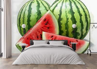 Fresh Watermelon Slices and Whole Fruit   Summer Fruit  Healthy Snack  Refreshing Wall mural