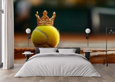 Golden Tennis Ball Crown on Clay Court Wall mural