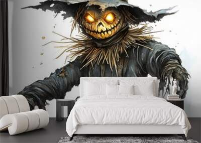 Scary Scarecrow Watercolor Illustration Halloween Decoration Wall mural