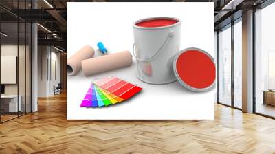 Tin of Red Paint and Roller Brush Wall mural