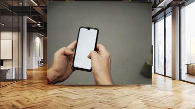 man's hands taking cell phone in the subway Wall mural