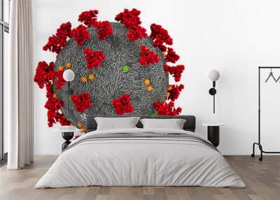 3D rendering red coronavirus cells covid-19 influenza flowing on white background Wall mural