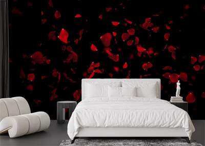 red colorful petals rose flying animation on black background, love and valentine day festive holiday Wall mural