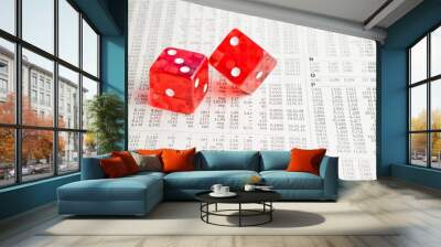 two red dice on the financial newspaper Wall mural