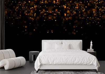 waterfalls of golden glitter sparkle bubbles champagne particles stars on black background,happy new year holiday Wall mural