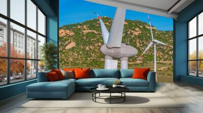 Landscape with Turbine Green Energy Electricity, Windmill for electric power production, Wind turbines generating electricity on field at Phan Rang, Ninh Thuan, Vietnam. Clean energy concept. Wall mural