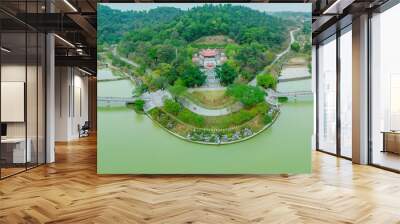 Top view of Hung King Temple, Phu Tho Province, Vietnam. Lac Long Quan Temple of Hung Kings Temple historical relic site (Den Hung) in Viet Tri city Wall mural