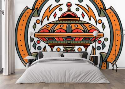 vintage ufo tattoo vector design Wall mural