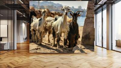 Egyptian goats wandering ancient ruins Wall mural