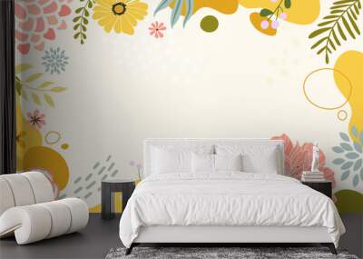 Colorful background with tropical plants. Place for your text. Wall mural