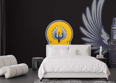 The motorbike spare parts logo with a black background, displays an elegant and professional impression in providing high quality products for motorized vehicles. Wall mural