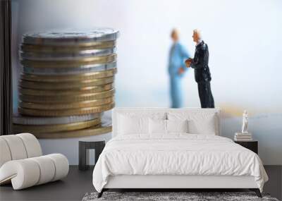 Miniature people: Businessman thinking with project for investment Wall mural