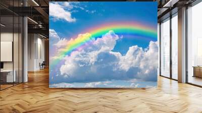 Beautiful rainbow and Blue sky with cloud in summer day Wall mural