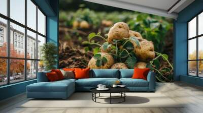 fresh organic potatoes in the field Wall mural