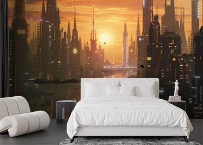 Future city scene of light of the day Wall mural