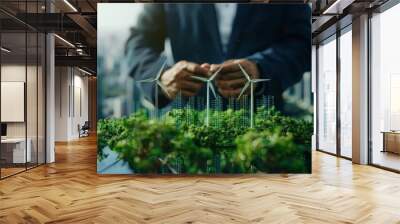 Green energy recycle, Net zero and carbon neutral, ESG environmental protection concept. Businessman analyze investment sustainability, sustainable development, climate change Wall mural