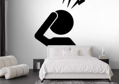 Headache glyph icon. Silhouette symbol. Anger and irritation. Frustration. Nervous tension. Aggression. Occupational stress. Emotional stress symptom. Negative space Wall mural