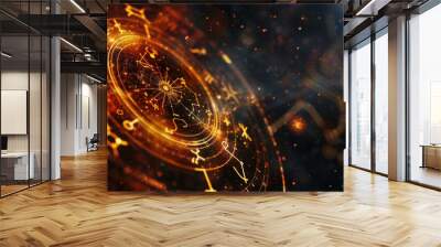 Zodiac signs inside of horoscope circle. Astrology in the sky with many stars horoscopes concept Wall mural