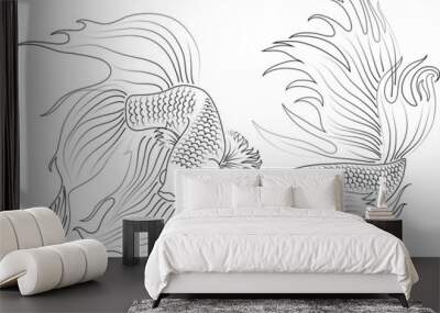 vector black and white aquarium fish Wall mural