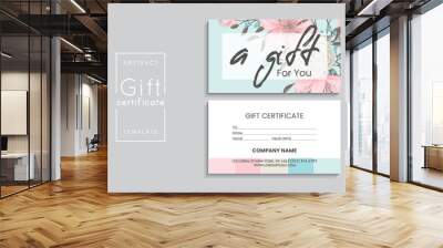 Set of colorful gift cards template. Modern style vector illustration of flowers for saloon, gallery, spa, shop. Gift voucher Wall mural