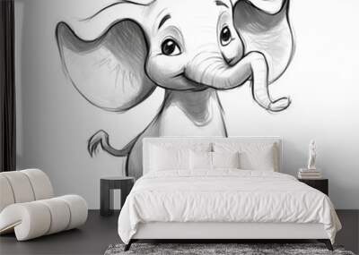 Cute baby elephant. Cartoon character isolated on white background. Illustration in pencil sketch style Wall mural