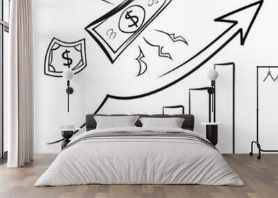 Hand-drawn financial growth concept with rising graph and money symbols Wall mural