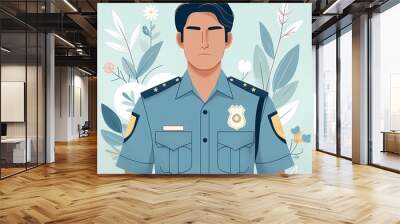 Law Enforcement: Illustration of a Police Officer on Duty Wall mural