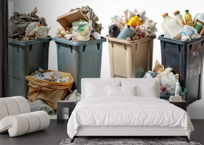 Overflowing Garbage Bins with Various Types of Waste for Environmental or Waste Management Designs Wall mural