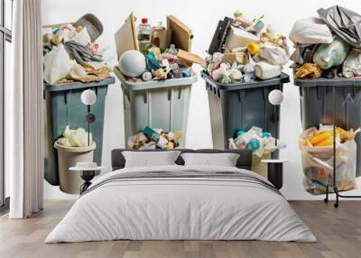 Overflowing Garbage Bins with Various Types of Waste for Environmental or Waste Management Designs Wall mural