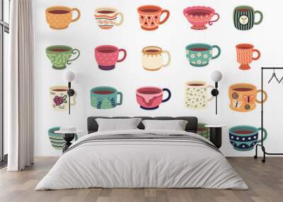 Cute Tea Cup Illustration Element Set  Wall mural