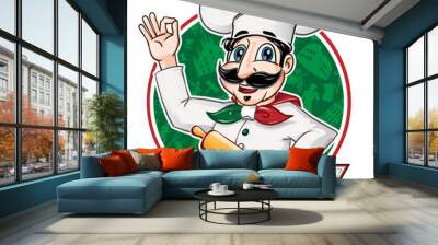 italian chef inside a circle with blank banner Wall mural