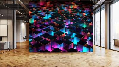 Abstract Wallpaper Background in Colorful Squares extreme closeup. Generative AI Wall mural