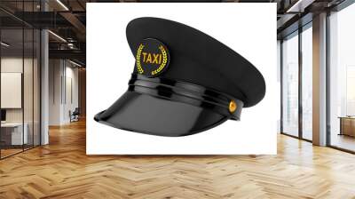 Black Taxi Driver Cap with Goldan Cockade and Taxi Sign. 3d Rendering Wall mural