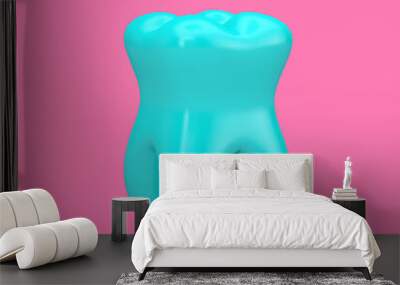 Blue Healthy Tooth in Duotone Style. 3d Rendering Wall mural