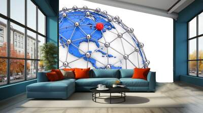 Global Network Connection Concept. World Map Earth Globe with Point Spheres and Connection Lines. 3d Rendering Wall mural