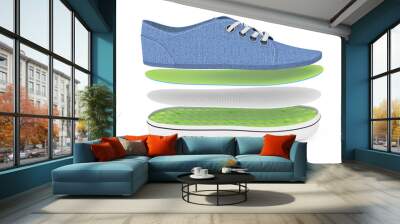 New Unbranded Blue Denim Sneakers by Layers. 3d Rendering Wall mural