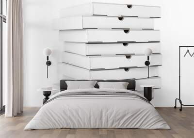 Stack of White Blank Cardboard Pizza Boxes. 3d Rendering Wall mural