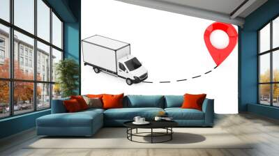 White Commercial Industrial Cargo Delivery Van Truck Drive to Pointer. 3d Rendering Wall mural