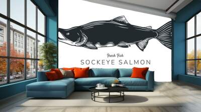 Sockeye salmon illustration for logo design, label design, print, animal, food and beverage Wall mural