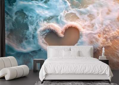 Emotional Healing Through Soft Oceanic Waves and Heartfelt Symbolism Wall mural