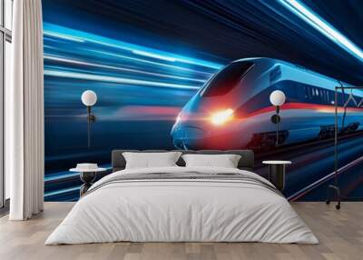 High-Speed Train Zooming Through Futuristic Landscape Symbolizing Economic Vitality Wall mural