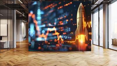 Rocket Launch from Market Graph Symbolizing Wealth Growth and Financial Forecast Wall mural