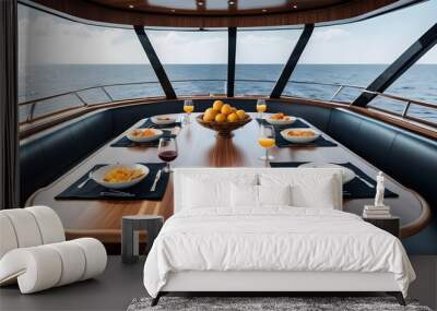 breakfast table on a luxury boat Wall mural